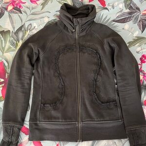 lululemon athletica Black Zip-Up Bomber Jacket with Ruffle Trim